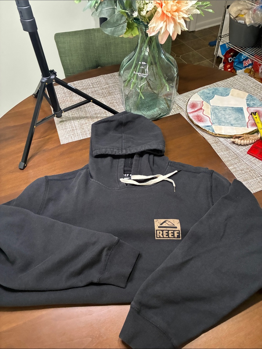 Reef Black Pullover Hoodie with Chest Logo